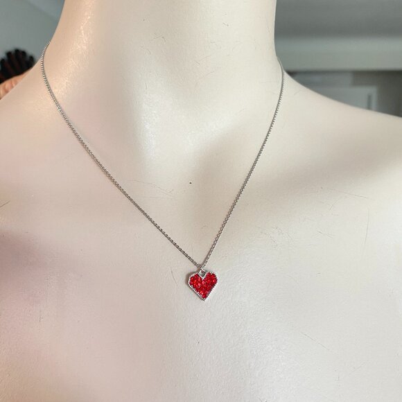 FAC Red Pave Crystal Heart Necklace Silver Tone NWT - Picture 4 of 8